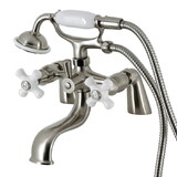 Kingston Brass KS227PXSN Kingston Deck Mount Clawfoot Tub Faucet with Hand Shower, Brushed Nickel