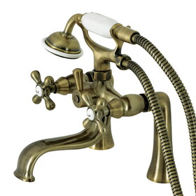 Kingston Brass Kingston Deck Mount Clawfoot Tub Faucet with Hand Shower, Antique Brass KS228AB