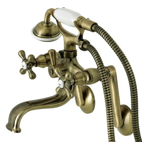 Kingston Brass Kingston Wall Mount Clawfoot Tub Faucet with Hand Shower, Antique Brass KS229AB