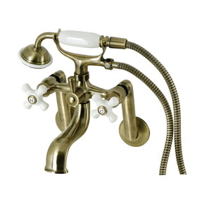 Kingston Brass KS229PXAB Kingston Tub Wall Mount Clawfoot Tub Faucet with Hand Shower, Antique Brass