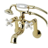 Kingston Brass KS229PXPB Kingston Tub Wall Mount Clawfoot Tub Faucet with Hand Shower, Polished Brass