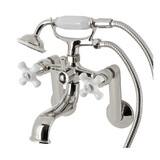 Kingston Brass KS229PXPN Kingston Tub Wall Mount Clawfoot Tub Faucet with Hand Shower, Polished Nickel