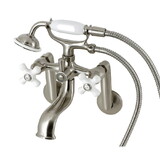 Kingston Brass KS229PXSN Kingston Tub Wall Mount Clawfoot Tub Faucet with Hand Shower, Brushed Nickel