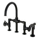 Kingston Brass Webb Bridge Kitchen Faucet with Brass Sprayer, Matte Black