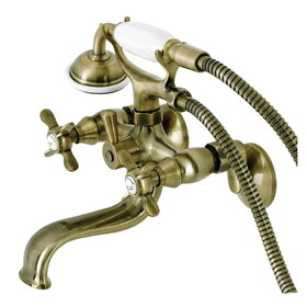 Kingston Brass Essex Wall Mount Clawfoot Tub Faucet with Hand Shower, Antique Brass KS245AB