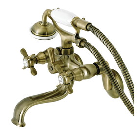 Kingston Brass Essex Wall Mount Clawfoot Tub Faucet with Hand Shower, Antique Brass KS246AB