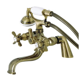 Kingston Brass Essex Deck Mount Clawfoot Tub Faucet with Hand Shower, Antique Brass KS247AB