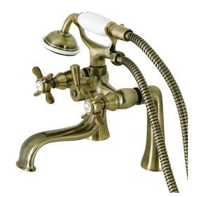 Kingston Brass Essex Deck Mount Clawfoot Tub Faucet with Hand Shower, Antique Brass KS248AB