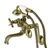 Kingston Brass Kingston Three-Handle 2-Hole Tub Wall Mount Clawfoot Tub Faucet with Hand Shower, KS249AB