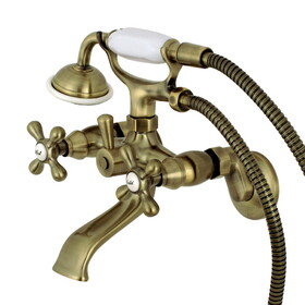 Kingston Brass Kingston Tub Wall Mount Clawfoot Tub Faucet with Hand Shower, Antique Brass KS265AB