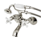 Kingston Brass KS265PXPN Kingston Tub Wall Mount Clawfoot Tub Faucet with Hand Shower, Polished Nickel