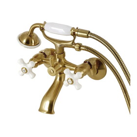 Kingston Brass KS265PXSB Kingston Tub Wall Mount Clawfoot Tub Faucet with Hand Shower, Brushed Brass