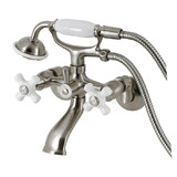 Kingston Brass KS265PXSN Kingston Tub Wall Mount Clawfoot Tub Faucet with Hand Shower, Brushed Nickel