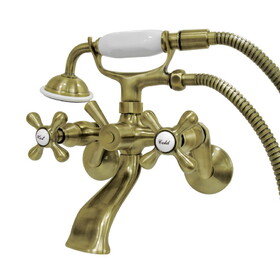 Kingston Brass Kingston Wall Mount Clawfoot Tub Faucet with Hand Shower, Antique Brass KS266AB