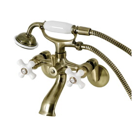 Kingston Brass KS266PXAB Kingston Wall Mount Clawfoot Tub Faucet with Hand Shower, Antique Brass