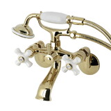 Kingston Brass KS266PXPB Kingston Wall Mount Clawfoot Tub Faucet with Hand Shower, Polished Brass