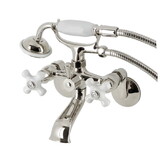 Kingston Brass KS266PXPN Kingston Wall Mount Clawfoot Tub Faucet with Hand Shower, Polished Nickel