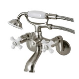 Kingston Brass KS266PXSN Kingston Wall Mount Clawfoot Tub Faucet with Hand Shower, Brushed Nickel