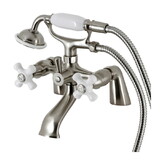 Kingston Brass KS267PXSN Kingston Deck Mount Clawfoot Tub Faucet with Hand Shower, Brushed Nickel