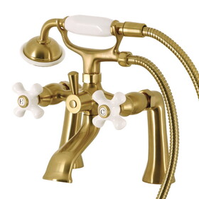 Kingston Brass KS268PXSB Kingston Deck Mount Clawfoot Tub Faucet with Hand Shower, Brushed Brass