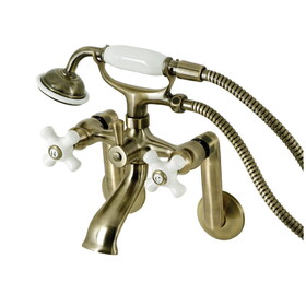 Kingston Brass KS269PXAB Kingston Tub Wall Mount Clawfoot Tub Faucet with Hand Shower, Antique Brass