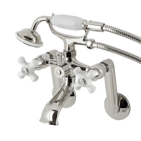 Kingston Brass KS269PXPN Kingston Tub Wall Mount Clawfoot Tub Faucet with Hand Shower, Polished Nickel