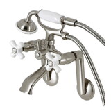 Kingston Brass KS269PXSN Kingston Tub Wall Mount Clawfoot Tub Faucet with Hand Shower, Brushed Nickel