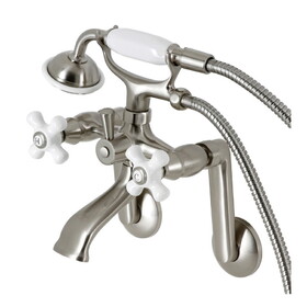 Kingston Brass KS269PXSN Kingston Tub Wall Mount Clawfoot Tub Faucet with Hand Shower, Brushed Nickel