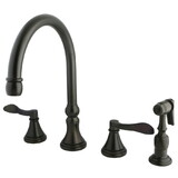 Kingston Brass KS2795DFLBS Double Handle 8" Deck Mount Kitchen Faucet with Brass Sprayer, Oil Rubbed Bronze