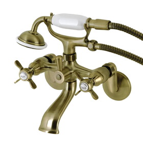 Kingston Brass Essex Wall Mount Clawfoot Tub Faucet with Hand Shower, Antique Brass KS286AB