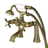 Kingston Brass Heirloom KS288AB - Essex Three-Handle 2-Hole Deck-Mount Clawfoot Tub Faucet with Hand Shower, Antique Brass