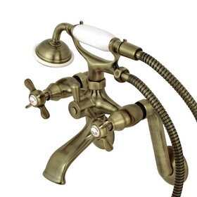 Kingston Brass Kingston Three-Handle 2-Hole Tub Wall Mount Clawfoot Tub Faucet with Hand Shower