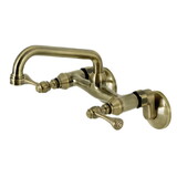 Kingston Brass Kingston Two Handle Wall Mount Kitchen Faucet, Antique Brass KS313AB