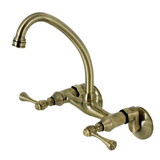 Kingston Brass Kingston Two Handle Wall Mount Kitchen Faucet, Antique Brass KS314AB