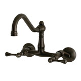 Kingston Brass KS3225BL Double Handle Wall Mount Kitchen Faucet, Oil Rubbed Bronze