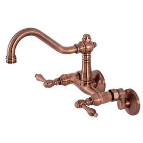Kingston Brass Vintage 6" Adjustable Center Wall Mount Kitchen Faucet, Antique Copper
