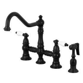 Kingston Brass Restoration 8" Bridge Kitchen Faucet with Sprayer, Matte Black KS3270PLBS