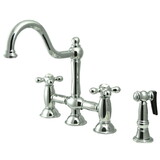 Kingston Brass Restoration Bridge Kitchen Faucet with Brass Sprayer, Polished Chrome KS3791AXBS