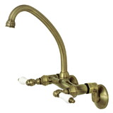 Kingston Brass Kingston Two Handle Wall Mount Kitchen Faucet, Antique Brass KS514AB