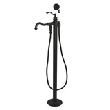 Kingston Brass English Country Freestanding Tub Faucet with Hand Shower, Matte Black KS7130ABL
