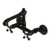Kingston Brass English Country 6-Inch Adjustable Center Wall Mount Kitchen Faucet, Matte Black KS7220AX