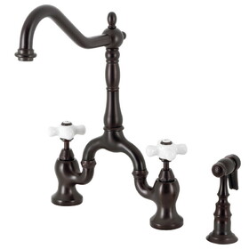 Kingston Brass KS7755PXBS English Country Bridge Kitchen Faucet with Brass Sprayer, Oil Rubbed Bronze