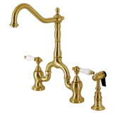 Kingston Brass KS7757PLBS English Country Bridge Kitchen Faucet with Brass Sprayer, Brushed Brass