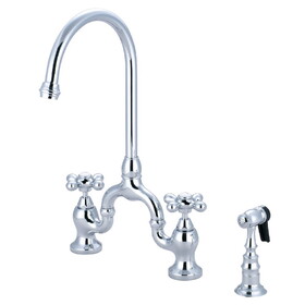 Kingston Brass English Country Bridge Kitchen Faucet with Brass Sprayer, Polished Chrome KS7791AXBS