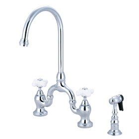 Kingston Brass English Country Bridge Kitchen Faucet with Brass Sprayer, Polished Chrome KS7791PXBS