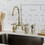 Kingston Brass KS7797TXBS French Country Bridge Kitchen Faucet with Brass Sprayer, Brushed Brass