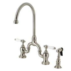 Kingston Brass KS7798PLBS English Country Bridge Kitchen Faucet with Brass Sprayer, Brushed Nickel