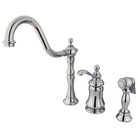 Kingston Brass Templeton Single-Handle Widespread Kitchen Faucet with Brass Sprayer, Polished Chrome