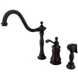 Kingston Brass KS7805TPLBS Single Handle Widespread Kitchen Faucet with Brass Sprayer, Oil Rubbed Bronze