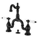 Kingston Brass English Country Two-Handle 3-Hole Deck Mount Bridge Bathroom Faucet with Brass Pop-Up